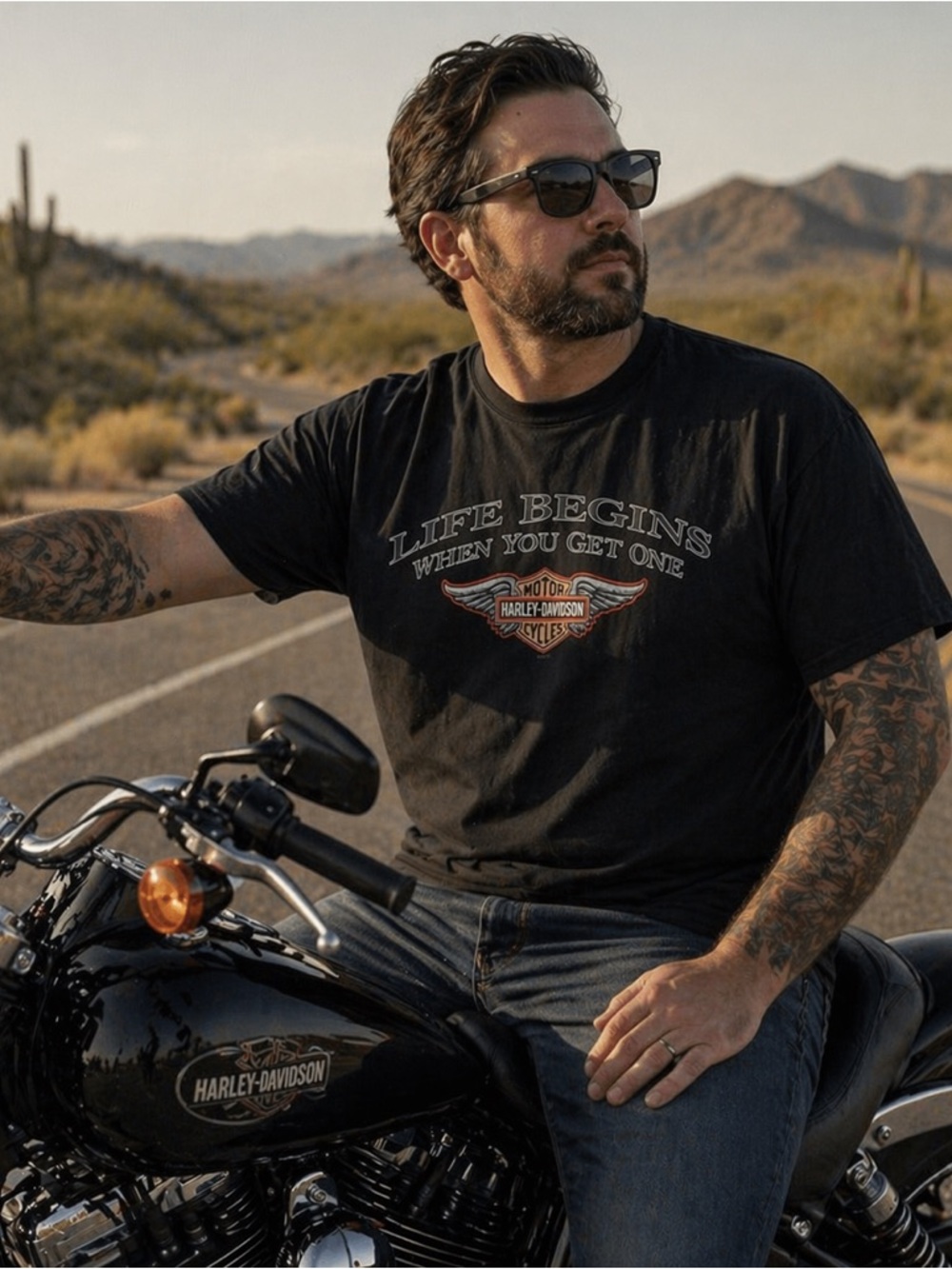 Harley-Davidson Black Short-Sleeve 'Life Begins' Graphic Tee